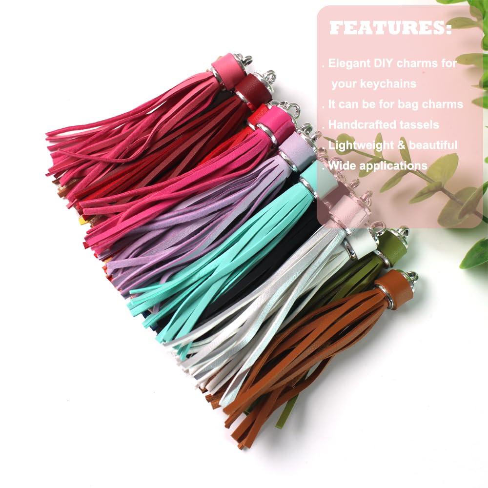Assorted Leather Keychain Tassels for Jewelry Making 20pcs 4.3 inch Silver Faux Leather Tassels for Bead Keychain Wristlet DIY Bag Charms Cellphone Straps Key Ring Bracelet Supplies & Accessories