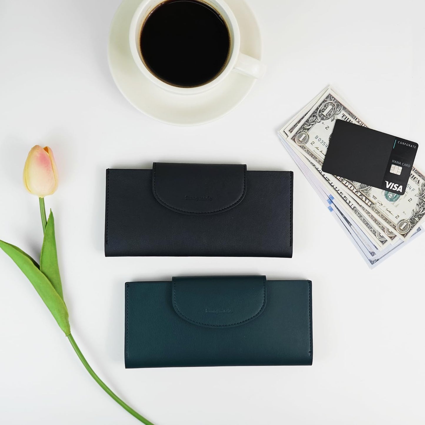 carrotez All-in-One Long Bifold 2-Tier PU Leather Wallet for Women, Money Organizer for Travel, Budgeting, Cash Envelope Wallet for Carrying Cash, Credit Cards & Business Cards - Indigo