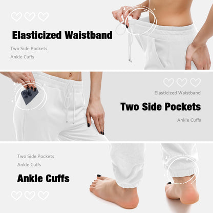 Walifrey Womens Joggers with Pockets, Drawstring Sweatpants Women for Lounging Jogging Gym and Workout White,1 Pack White XL