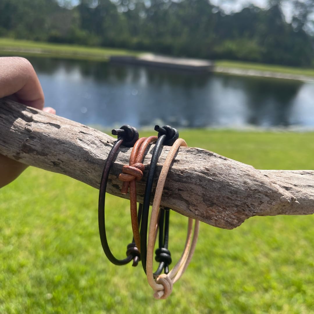 3 mm Men Genuine Leather Bracelet - Handmade Adjustable Cuff, Mens Minimalism Leather Wrap Wristband, Simple Accessories, Premium Leather, Women Gift To Boyfriend, Pulsera Hombre (Distressed)