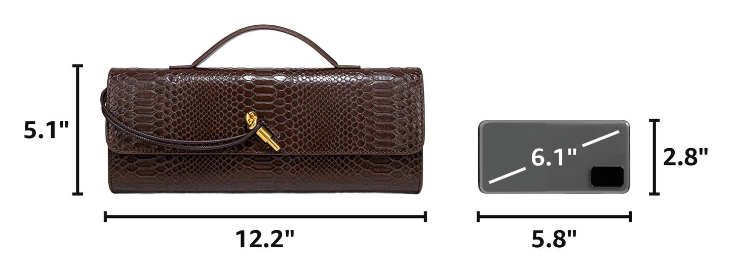 Beaguful Womens Fashion Leather Clutch Bag Crocodile Print Evening Handbag Crossbody Tote Bag Chocolate