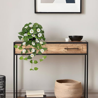 Briful Artificial Hanging Flowers in Pot 25.6" Faux Silk Morning Glory Flower Vine with Cascading Greenery Fake Hanging Plants for Home Office Bathroom Table Shelf Decor(White)