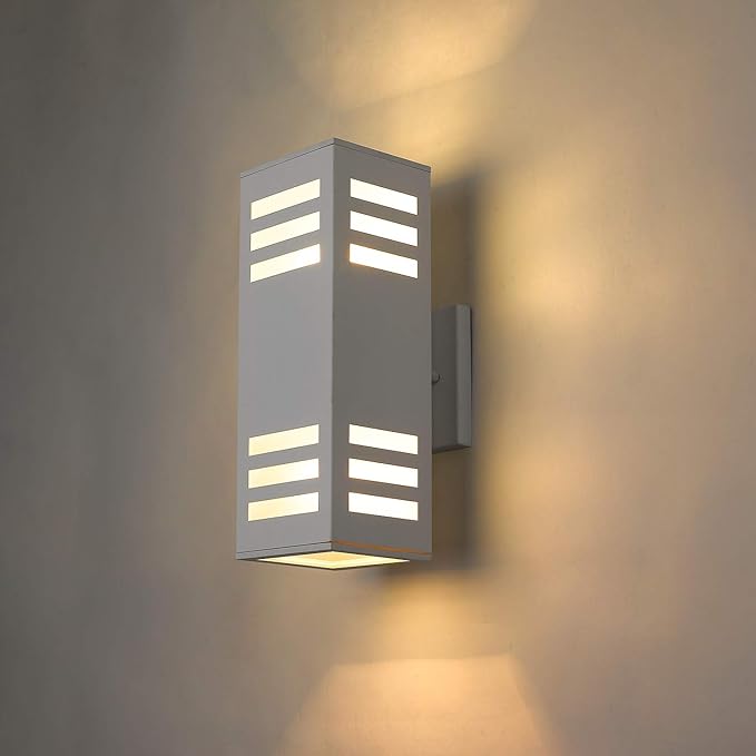 harriet Porch Lights Outdoor Modern - IP64 Waterproof Aluminum and Tempered Glass Cover, 13" Rectangular Up/Down Wall Sconce for Porch, Garage & Patio, Exterior Lighting, White