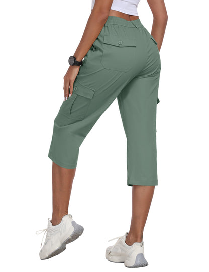 MoFiz Women's Cargo Capris Hiking Pants Summer Outdoor Travel Casual Capri Pants for Women with 6 Pockets Grey Green XL