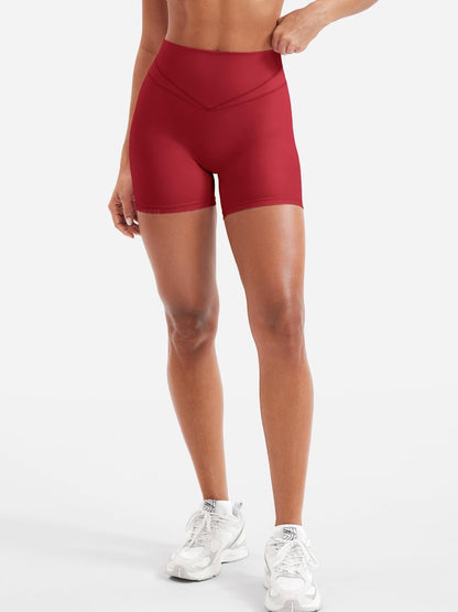 YEOREO Women Workout Yoga Shorts 4.5" No Front Seam Hidden Scrunch Almiy High Rise Buttery Biker Shorts Red S