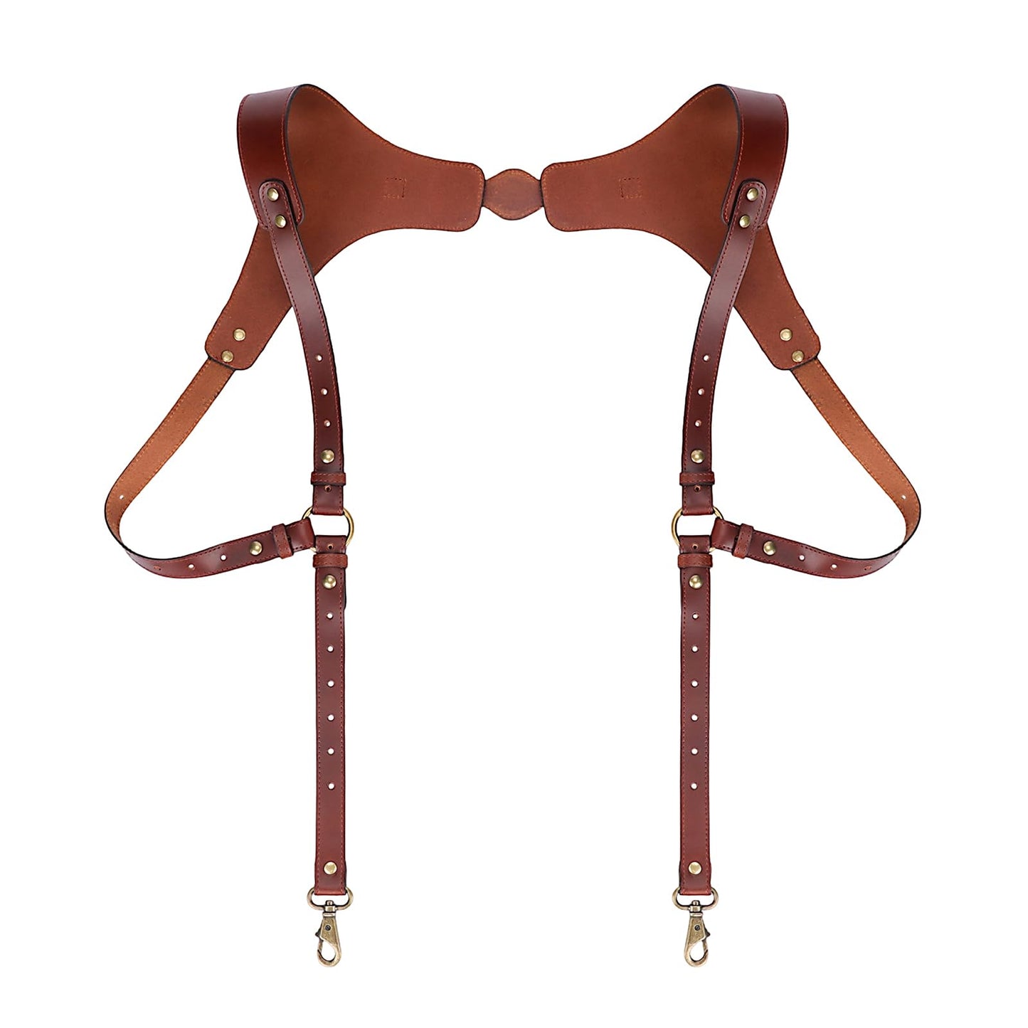 TOURBN Men's Genuine Leather Harness Suspenders - Adjustable Vintage Braces with Brass Hooks for Pants, Weddings & Formal Wear