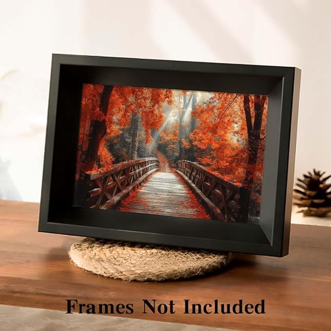 Yesad Autumn Bridge Canvas Wall Art, Fall Wall Art Room Décor Natural Posters Autumn Pictures Prints Wall Décor for Living Room Bedroom (Unframed,30”x20”,Bridge)
