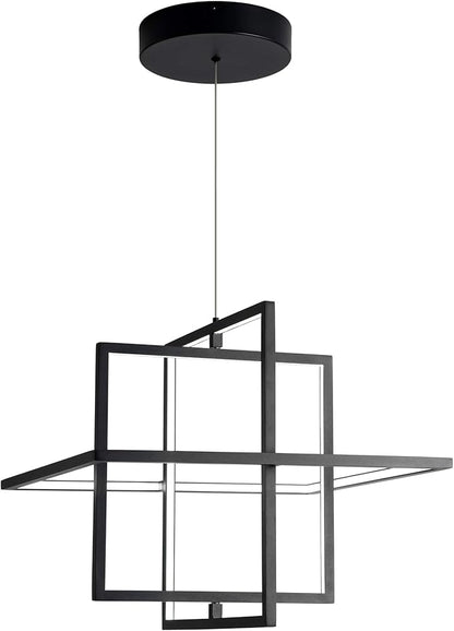 Modern LED Chandelier Led Pendant Light Square Contemporary Chandelier Hanging Light Dimmable for Living Room, Dining Room, Bedroom, Kitchen, Stydy Room 90W 6000K Cool Light (Black)
