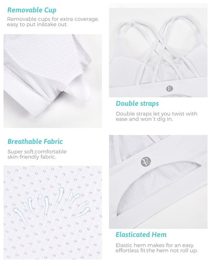 RUNNING GIRL Sports Bras for Women,Strappy Back Workout Bras Padded Supportive White Sports Bra Plue Size(WX2354 White,M)