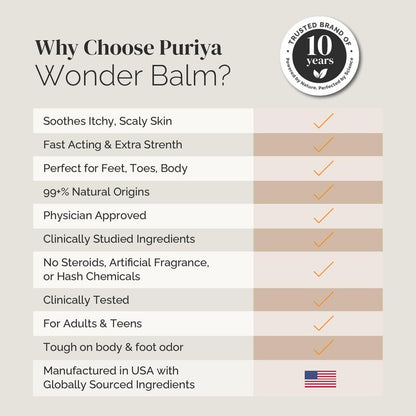 Puriya Wonder Balm, Extra Strength Itch Relief and Skin Comfort for Athletes and Active Professionals, Plant-Based Cream Soothes Rash, Ringworm, Dry, Irritated Skin on Feet, Groin and Body (2 oz)