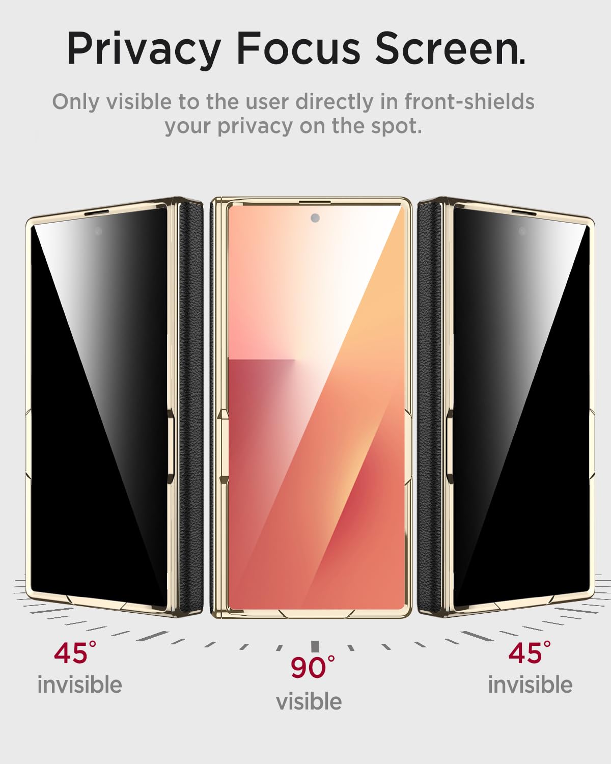 Miimall Leather Case for Samsung Galaxy Z Fold 7 with Stand,[Built-in Privacy Screen Protector and Magnetic Hinge Protection][Wireless Charging] Sturdy Luxury Bumper Cover for ZFold 7 Case Gold Black