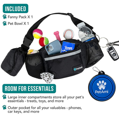 PetAmi Dog Fanny Pack, Treat Pouch for Dog Walking, Training, Built in Poop Bag Dispenser, Water Bottle Holder, Collapsible Bowl, Pet Treat Waist Belt for Hiking, Running, Kibbles (Camo Black)