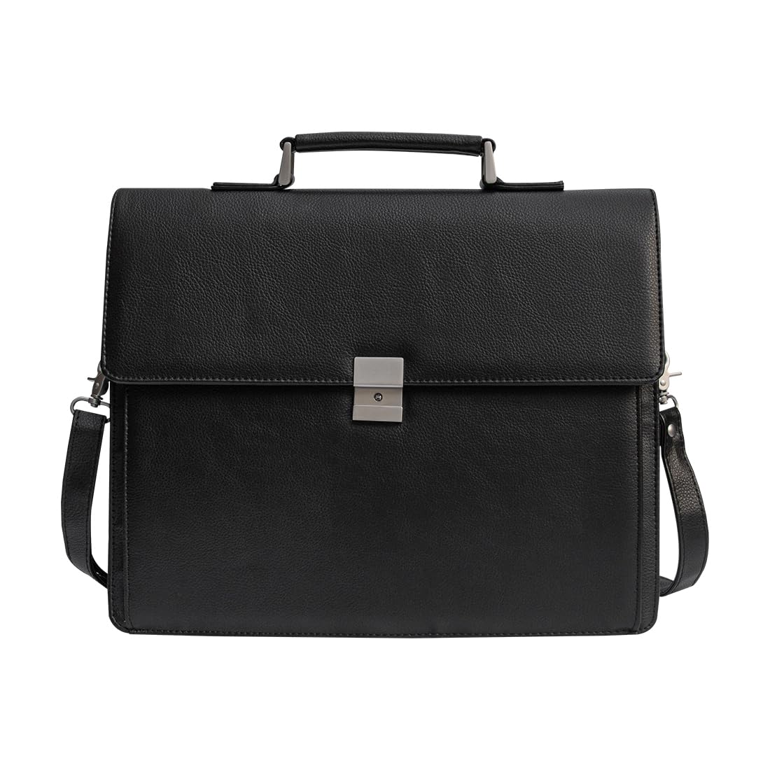 Mens Leather Briefcases Office Attorney Attache Case Ideal Gift Messenger Bag w/Padded Compartment for 15.6" Laptop, Black