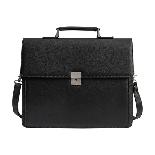 Mens Leather Briefcases Office Attorney Attache Case Ideal Gift Messenger Bag w/Padded Compartment for 15.6" Laptop, Black