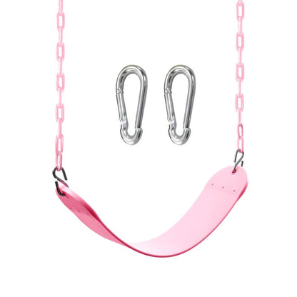 TURFEE Heavy Duty Swing Seat Pink Color with 66” Chain, Swing Set Accessories Replacement with Snap Hooks for Kids Outdoor Play Playground