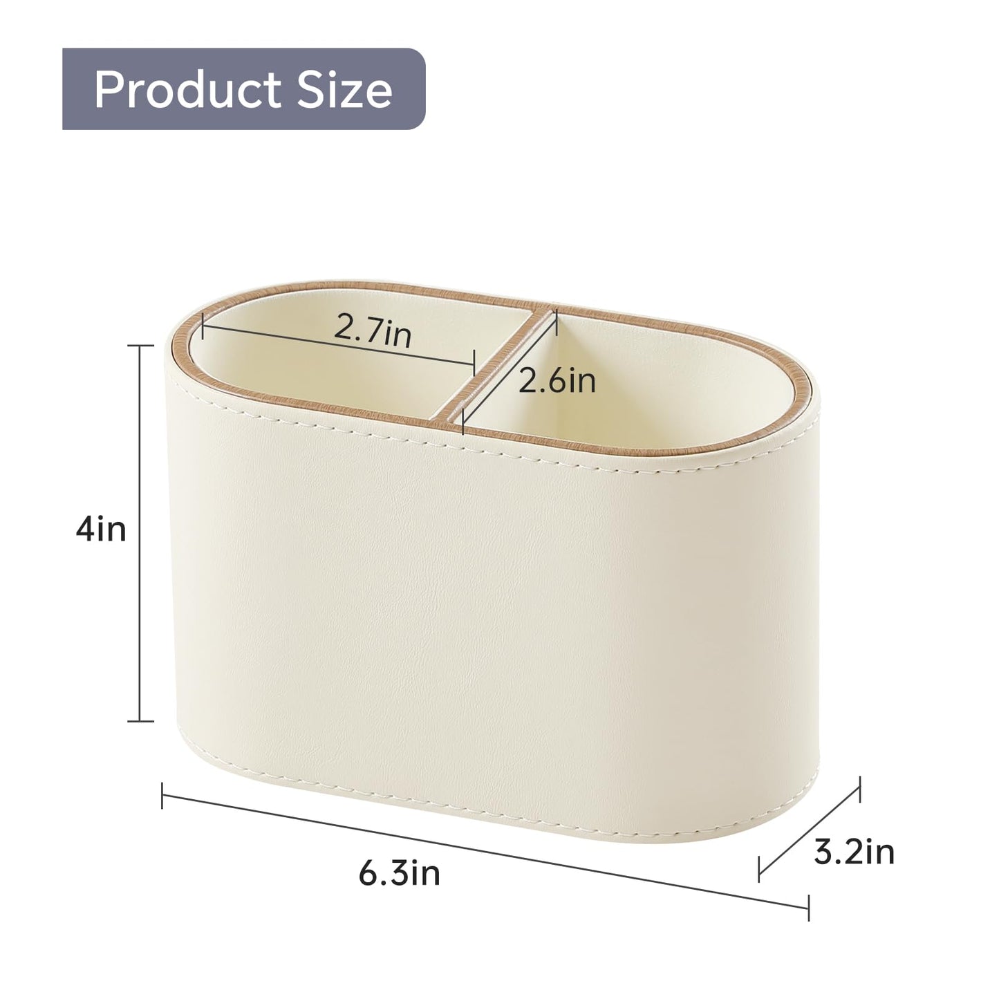 MEIBOOCH PU Leather Pen Holder for Desk, Small Remote Control Holder Pencil Cup Multifunctional Desktop Organizer Caddy for Home School Office Desk Accessories - 2 Compartments (Beige)