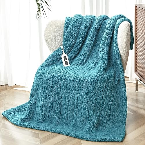 Heated Throw Blanket Double Sided Sherpa, Soft Heating Electric Blanket for Bed, Automatic Safety System, 6 Heating Levels & 4 Hours Auto-Off, 50"x60" Arctic Grey
