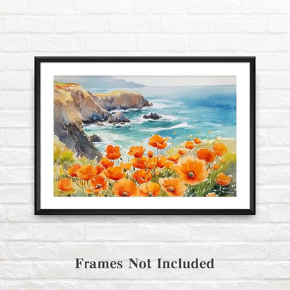 Yesad Poppies Wall Art, California Landscape Canvas Print, Coastal Wall Art Flower Pictures, Farmhouse Wall Decor for Living Room (Unframed, 36'x24', Poppy2)