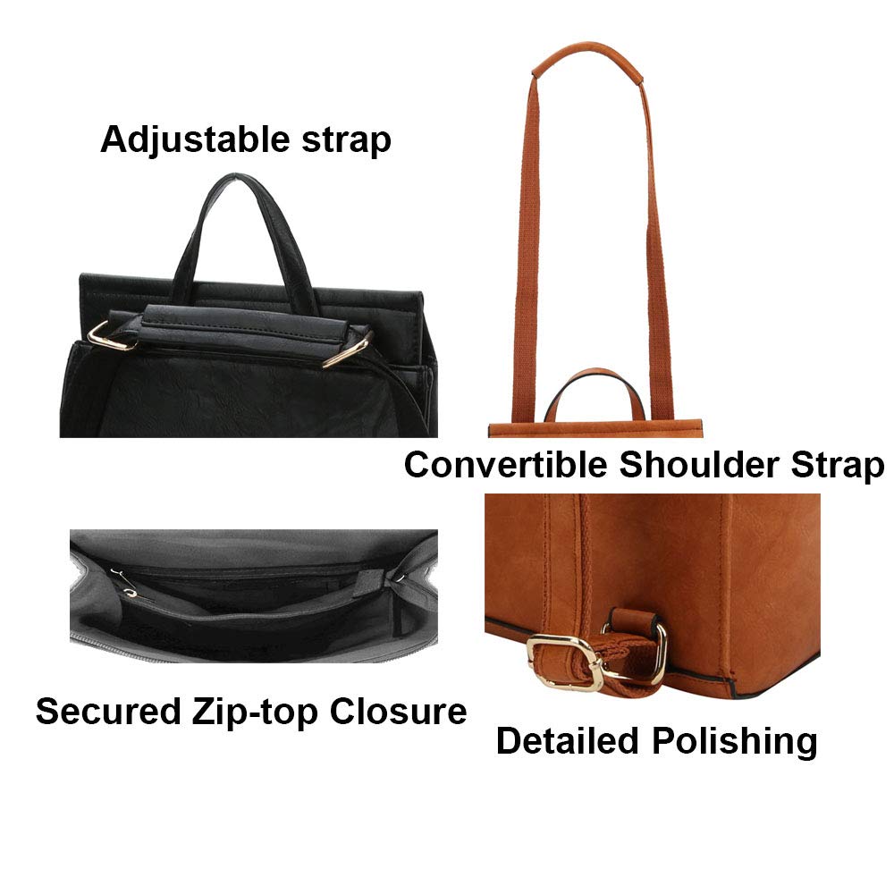 virago Fashion Designer Handbag Daily Convertible Vegan Leather Travel Backpack Shoulder Bag (BROWN)