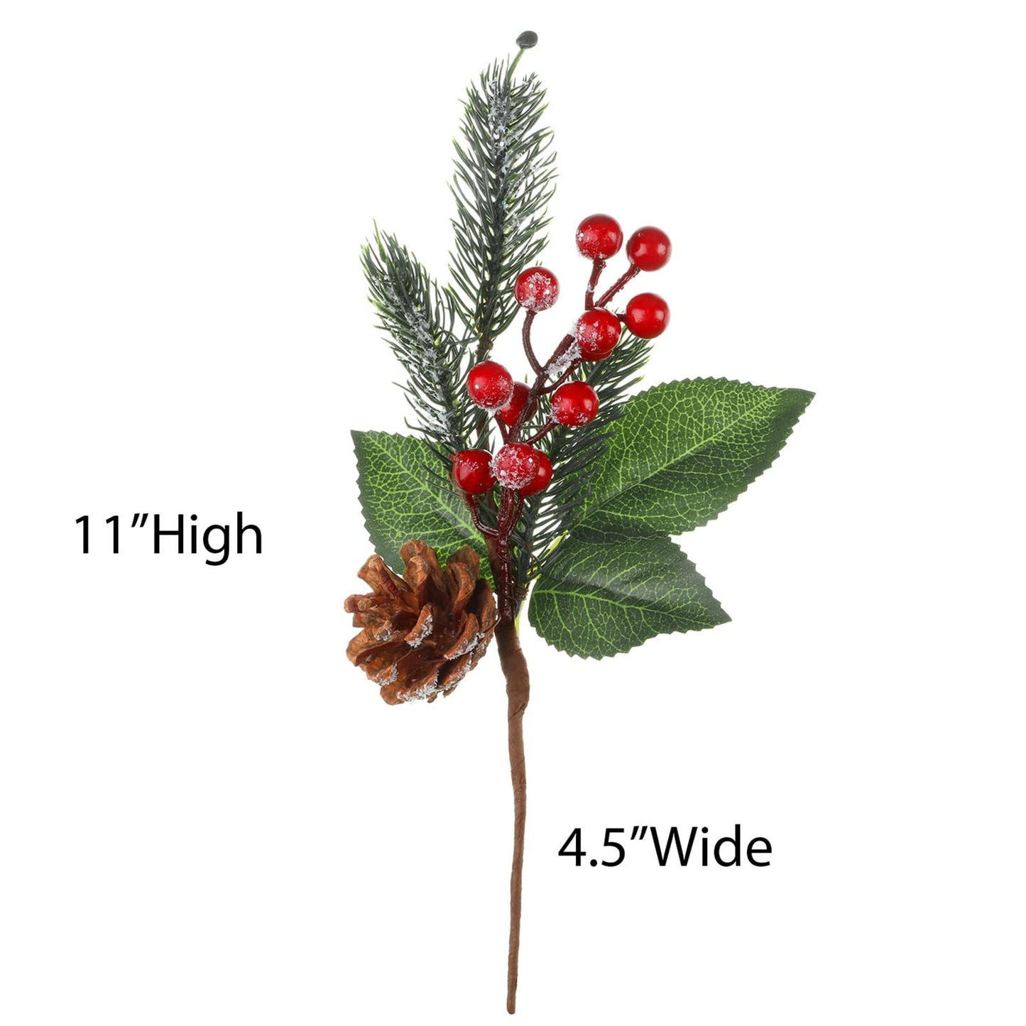 Boao 12 Pcs 11'' Large Christmas Pine Picks Tree Decoration Red Berry Picks and Sprays with Cone Artificial Fake Branches Snowy Floral Flower Holly Pine for Tree Crafts Decor Faux Stem