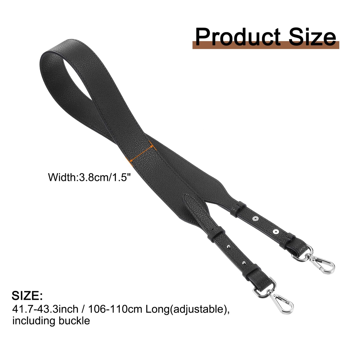 uxcell Leather Purse Strap, 41.7"-43.3" Adjustable Crossbody Replacement Straps 1.5" Width for Handbags, Shoulder Bag (Black, Silver Clasp)