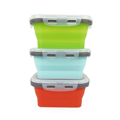 Ecomorning 3Piece Round Collapsible Lunch Container Silicone Food Storage Containers Collapsible Camping Bowl with Airtight Silicone Lids, Microwave, & Freezer Safe, 350ML