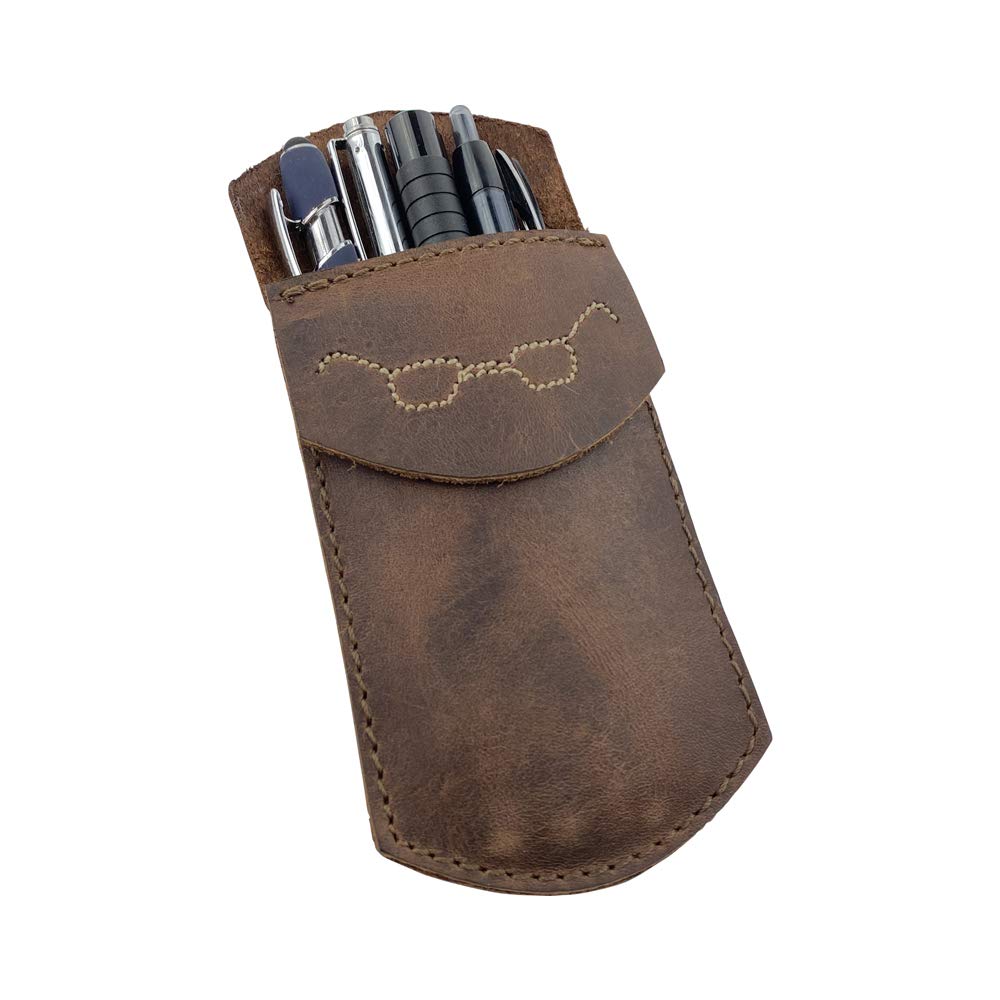 Hide & Drink, Durable Leather Pocket Protector Pencil Pouch Classy Glasses Work Essentials Pen Holder Handmade:: Bourbon Brown