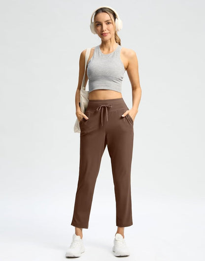 High Waisted Ankle Pants for Women - 7/8 Athletic Style with 2 Pockets & Drawstring | Ideal for Golf & Casual Wear
