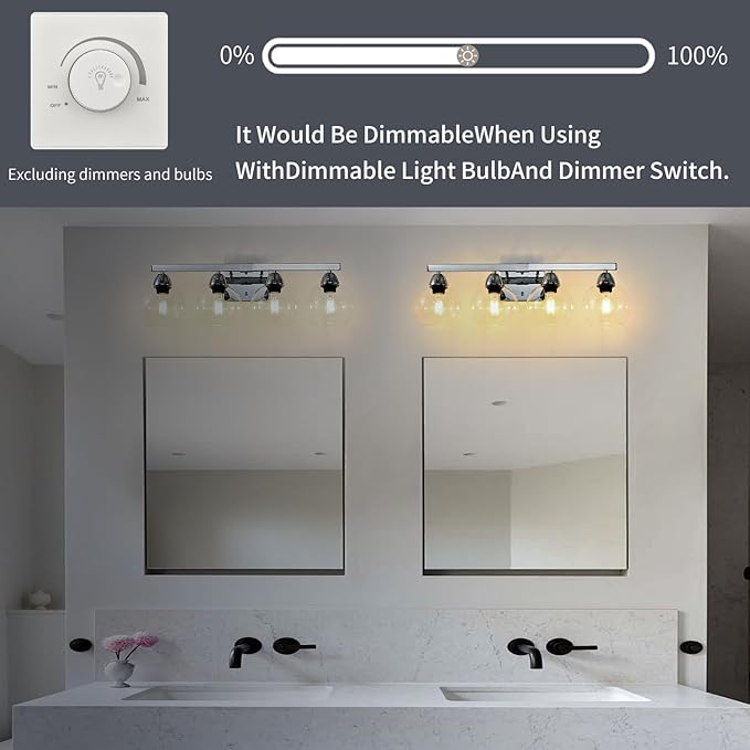 4-Light Bathroom Vanity Light, Silver Wall Sconce with Premium Hand-Crafted Glass, Shatter-Resistant & Enhanced Clarity, Perfect for Mirror, Living Room, Hallway