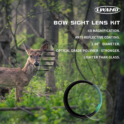 LWANO 4X Bow Sight Lens - Waterproof/Abrasion & Anti-Reflective, 1.88" Diameter, O-Rings & Lens Cloth Included