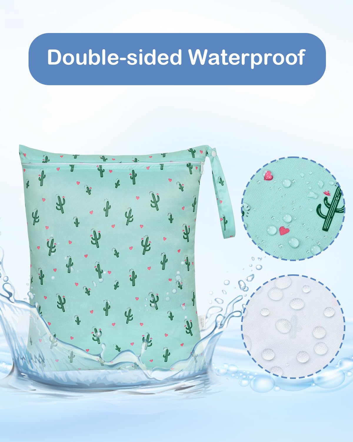 OTraki 2Pcs Waterproof Wet Dry Bags 16x20 inch Wet Bag for Baby, Swimsuit, Cloth Diaper, Daycare With Zippered & Handle Wet Clothes Storage Bag Drying Do Not Exceed 176℉ (Animal & Cactus Pattern)