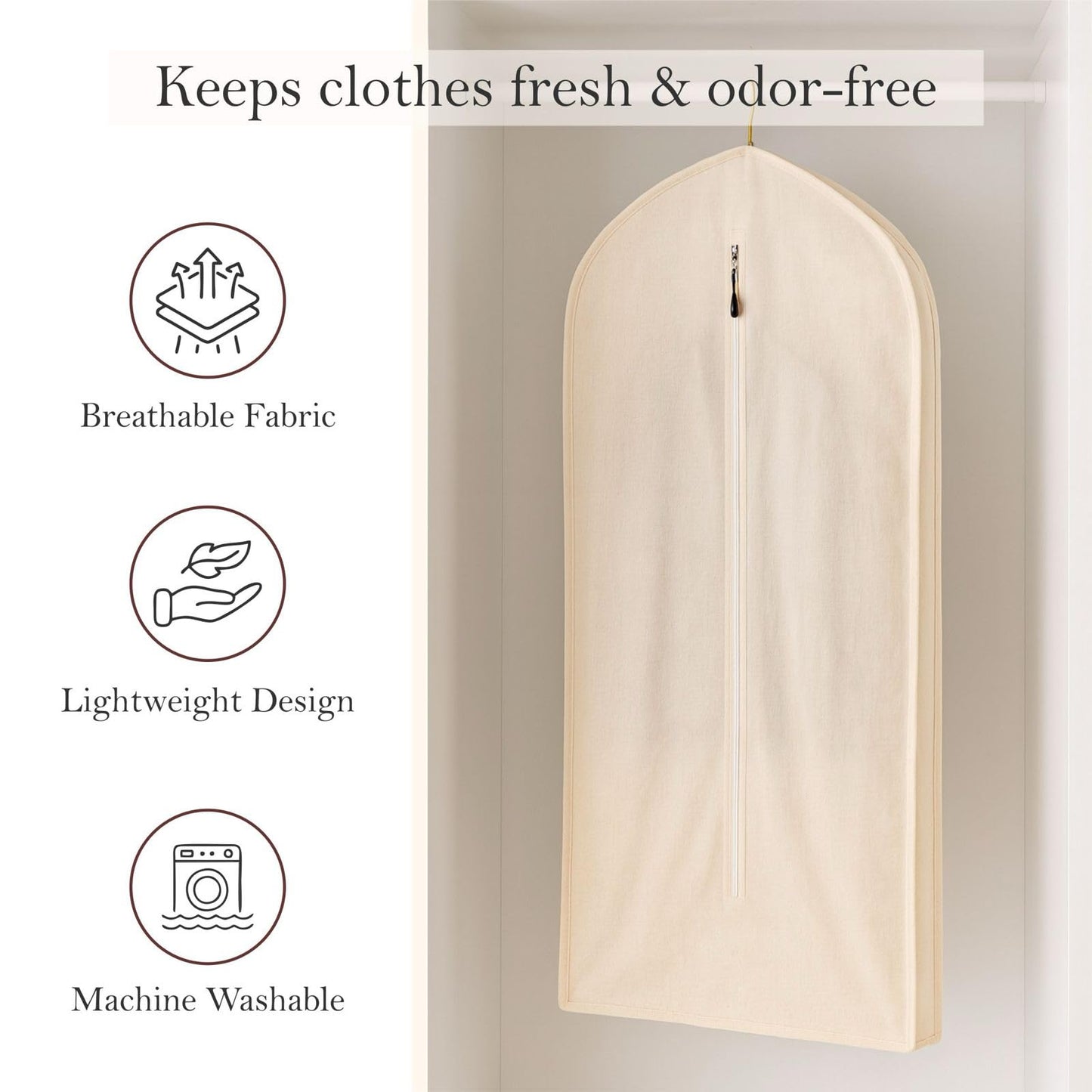 100% Cotton Garment Bag | Long | Breathable Garment Bags for Hanging Clothes | Garment Storage Bag for Long Dresses & Coats Storage | Pack of 1 (62 Inch)
