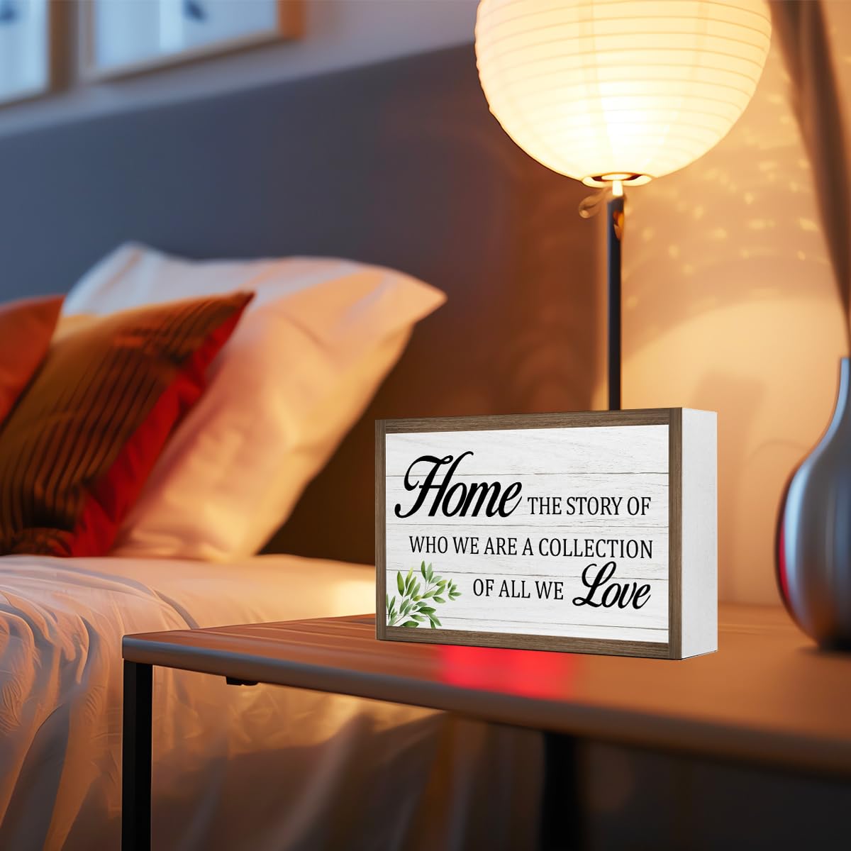 Home The Story of Who We are Wooden Box Sign Desk Decor,Family Quotes Wooden Block Plaque Sign for Home Farmhouse Living Room Bedroom Shelf Table Wall Decor