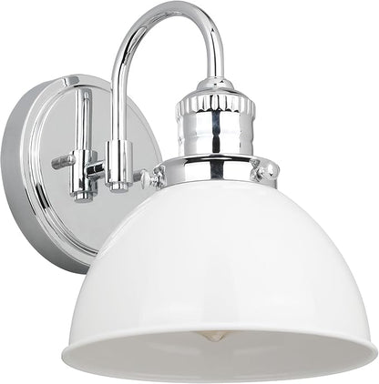 Design House Savannah Rustic Farmhouse Wall Light, Dimmable, Polished Chrome, White Metal Shade, 8 in x 9.5 in x 10.13 in, 588293-PC