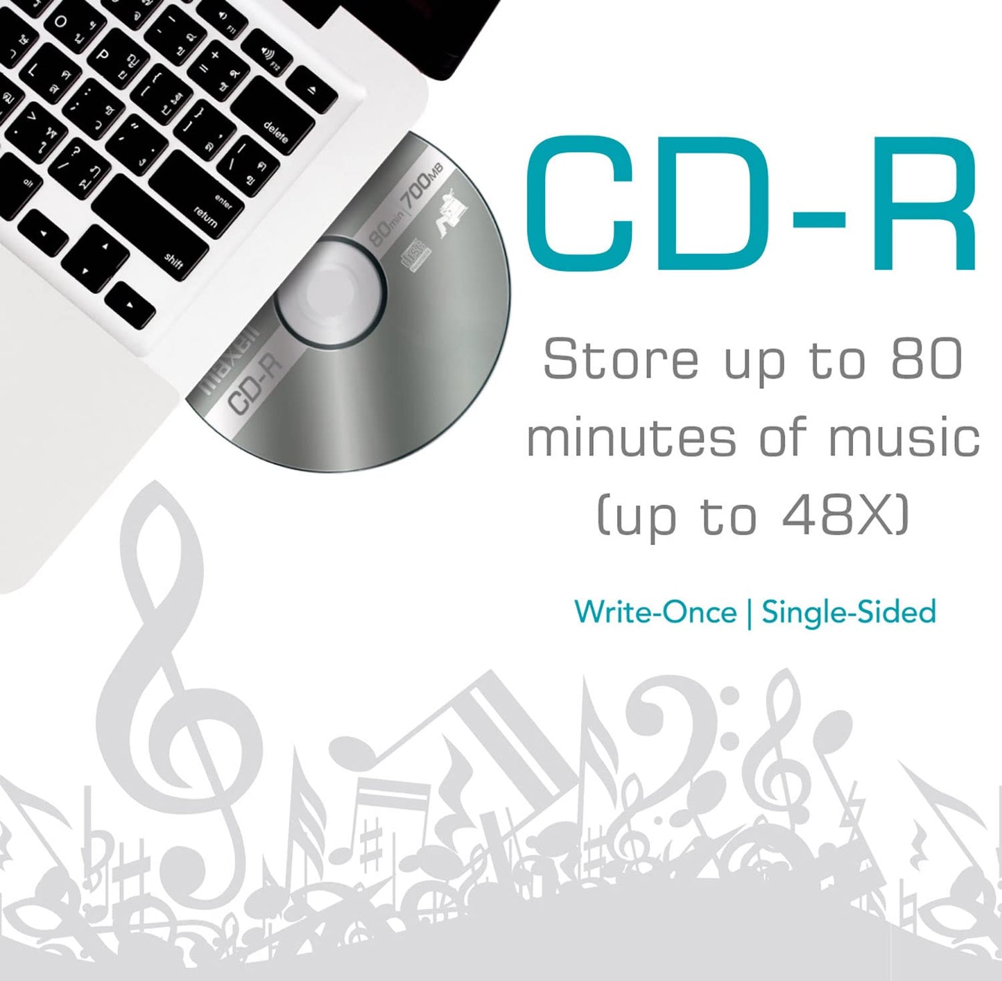 Maxell 648200, Premium Quality Noise free Surface Playback Recordable CDs 700Mb Storage – 2x to 48x, Write Speed 80 minutes - Blank CDs, CD Storage & Reusable Spindle Case Holder – 100 Pack