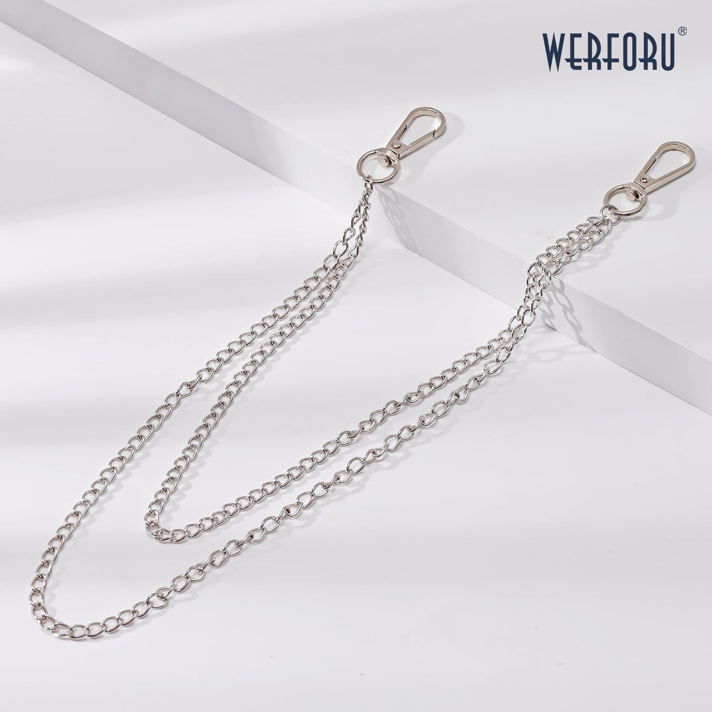 WERFORU Double Grommet Leather Belt with Detachable Chain for Women Punk Black Studded Waist Belt for Pants Jeans