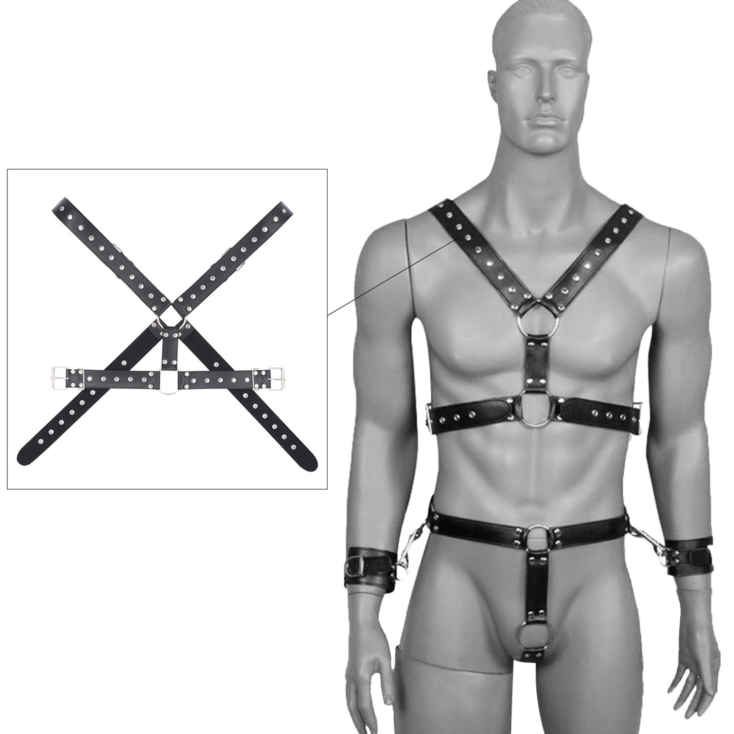 HYIJCSUC Men's Leather Body Harness Punk Chest Strap Harness Belt Men's Chest Harness Belt Shoulder Strap Adjustable Buckle Body Garter Belt Cosplay Nightclub Sexy Punk Chest Clubwear