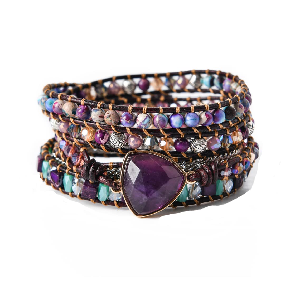 YGLINE Amethyst Healing Bracelet Natural Stone Crystal Bead Wrap Bracelets Collection