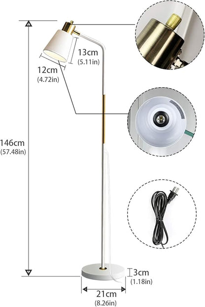 Floor Lamp, Industrial Floor Lamps for Living Rooms Rustic Farmhouse Reading Standing Floor Lamp Adjustable Metal Heads Indoor Task Lighting for Living Room Bedroom Office Home Décor (White)