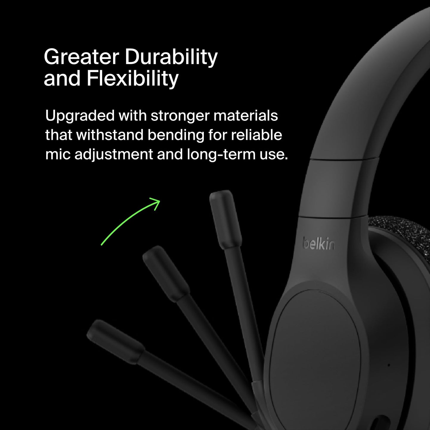 Belkin SoundForm Adapt Wireless Over-Ear Headset, Headphones for Work, Play, Gaming, & Travel w/Built-in Boom Microphone, 45H Battery Life - Compatible with iPhone, iPad, Galaxy, and More - Black
