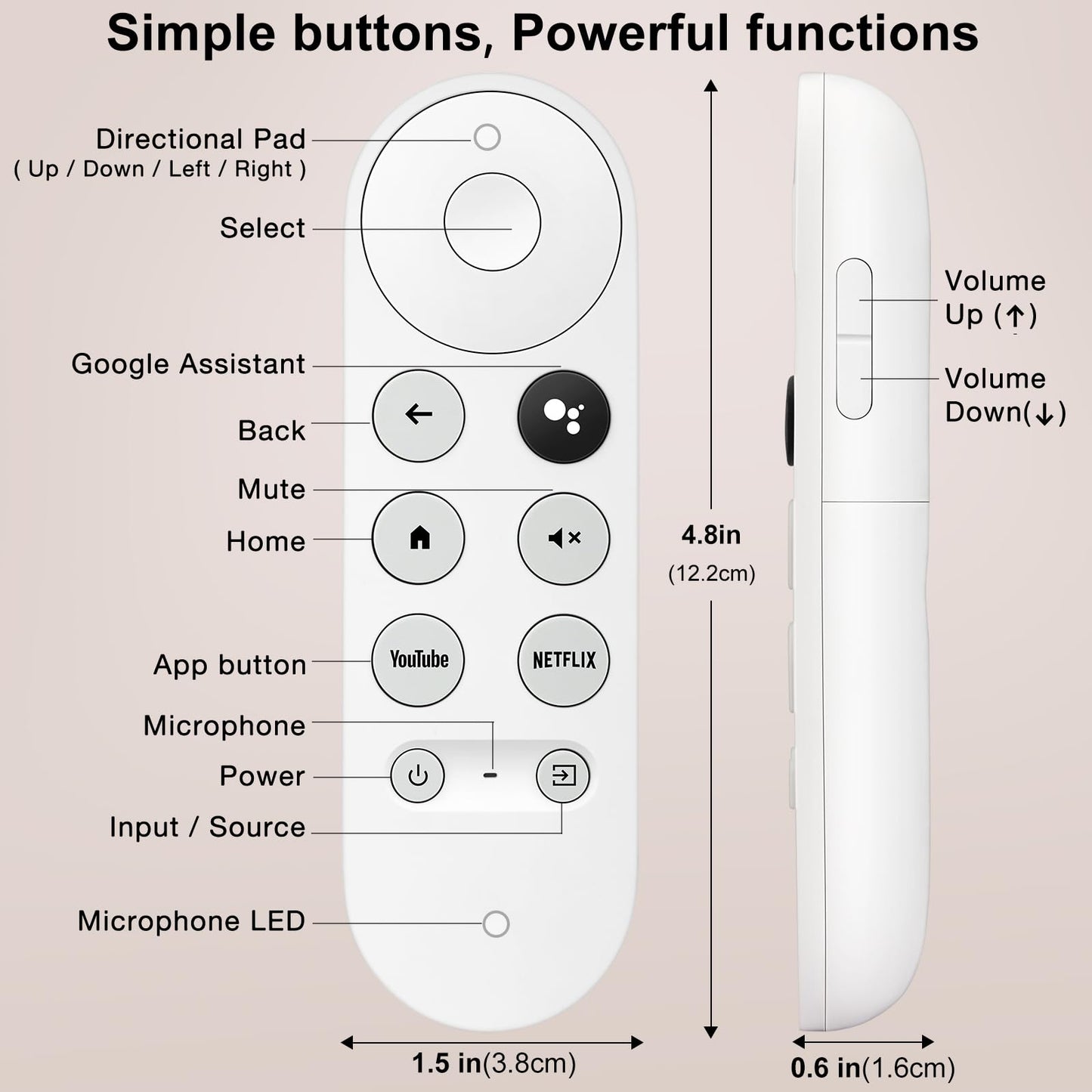 Voice Replacement for Google-Chromecast-Remote, G9N9N for Chromecast with Google TV Remote, for Google TV Streamer (Only for Snow Chromecast Google)