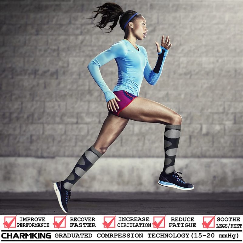 CHARMKING Compression Socks for Women & Men (8 Pairs) 15-20 mmHg Graduated Copper Support Calf Socks are Best for Pregnant, Nurses - Boost Performance, Circulation, Knee High Wide Calf(L/XL, Multi 17)