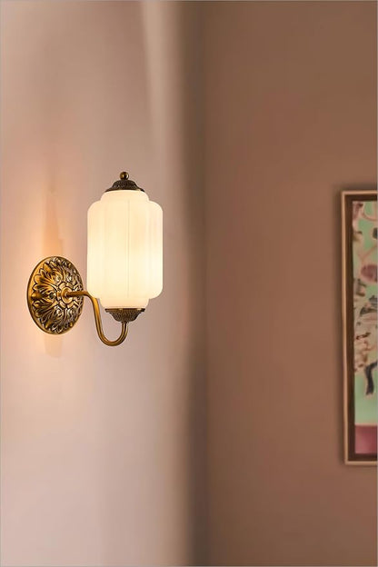 Vintage Brass Wall Sconce Light Fixture with Milk White Glass Shade, Retro Glass Wall Lamp, Indoor Wall Light for Bedroom, Living Room, Hallway