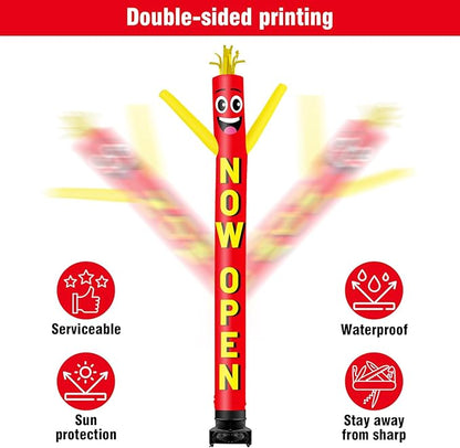 20FT Tall Inflatable Tube Man Now Open Wacky Wavy Dancing Guy with 1.5 HP Weather-Resistant Blower (18''Diameter) for Outdoor Decoration Advertising Business Promotion