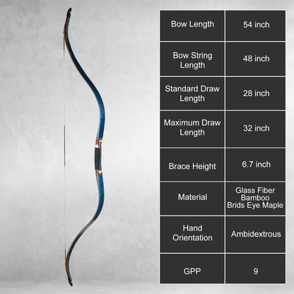 AF Archery Tatar Recurve Bow, 54" Traditional Laminated Horse Bow for Mounted Archery and Precision Shooting Longbow Left Right Hand (Blue Birds Eye, 30lbs)