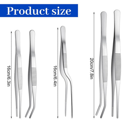 Stainless Steel Tweezers Set, 5Pcs Food Tweezers Precision Tweezer for Cooking Repairing Jewelry-Making DIY Craft Baking Cake Decoration Small Gardening (Silver)