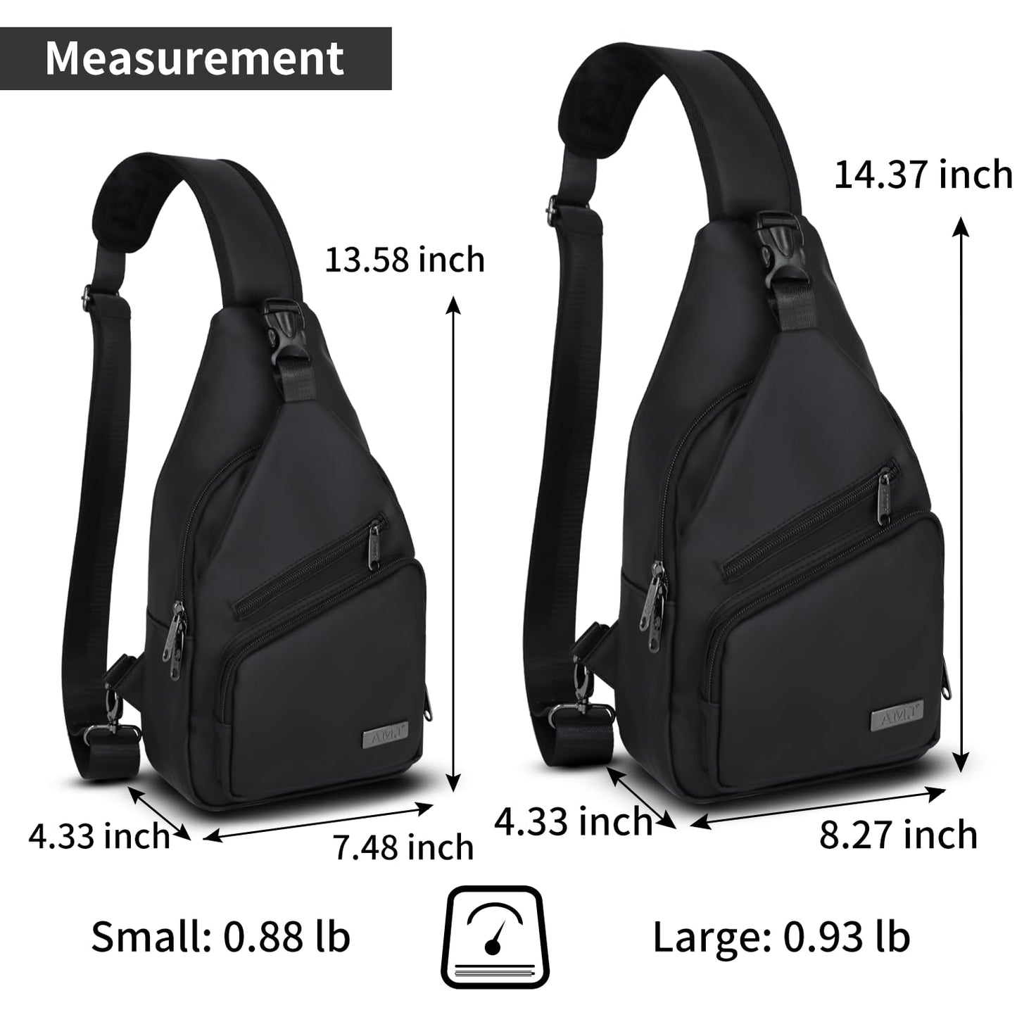 AMJ Crossbody Sling Bag Men Women, Casual Shoulder Backpack, Chest Daypack Satchel for Hiking Travel (Black Leather, Small)