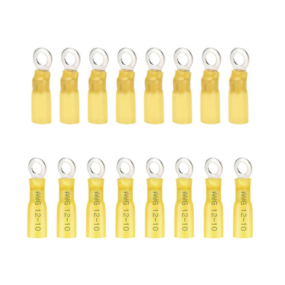 60pcs #10(M5) Heat Shrink Ring Terminals Yellow 12-10 Gauge Tinned Copper Ring Terminals Eyelet Wire Connectors Brazed-Seam Insulated Electrical Crimp Wire Terminals for Boat Truck Stereo Car