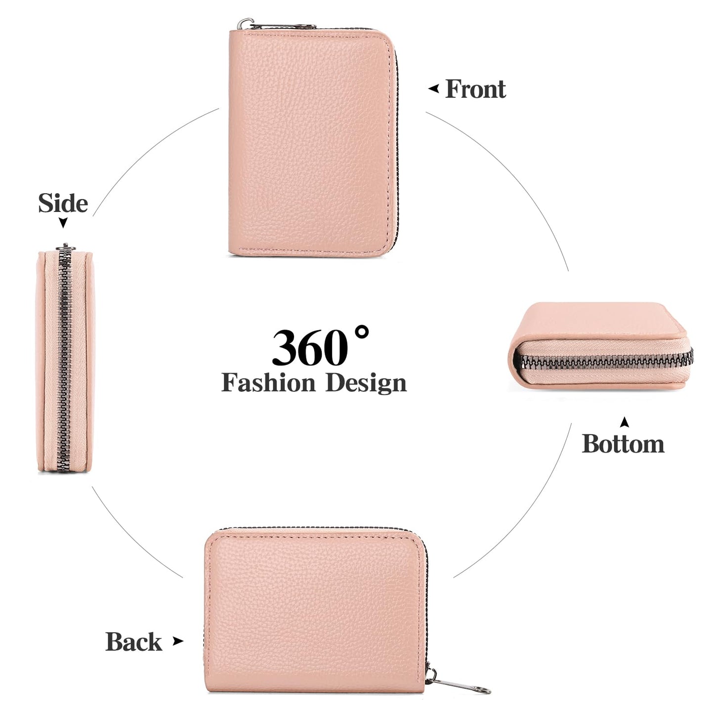 SENDEFN Women's Credit Card Holder Small Leather Card Case Compact ID Case Organizer Zipper Ladies Wallet with 22 Slots