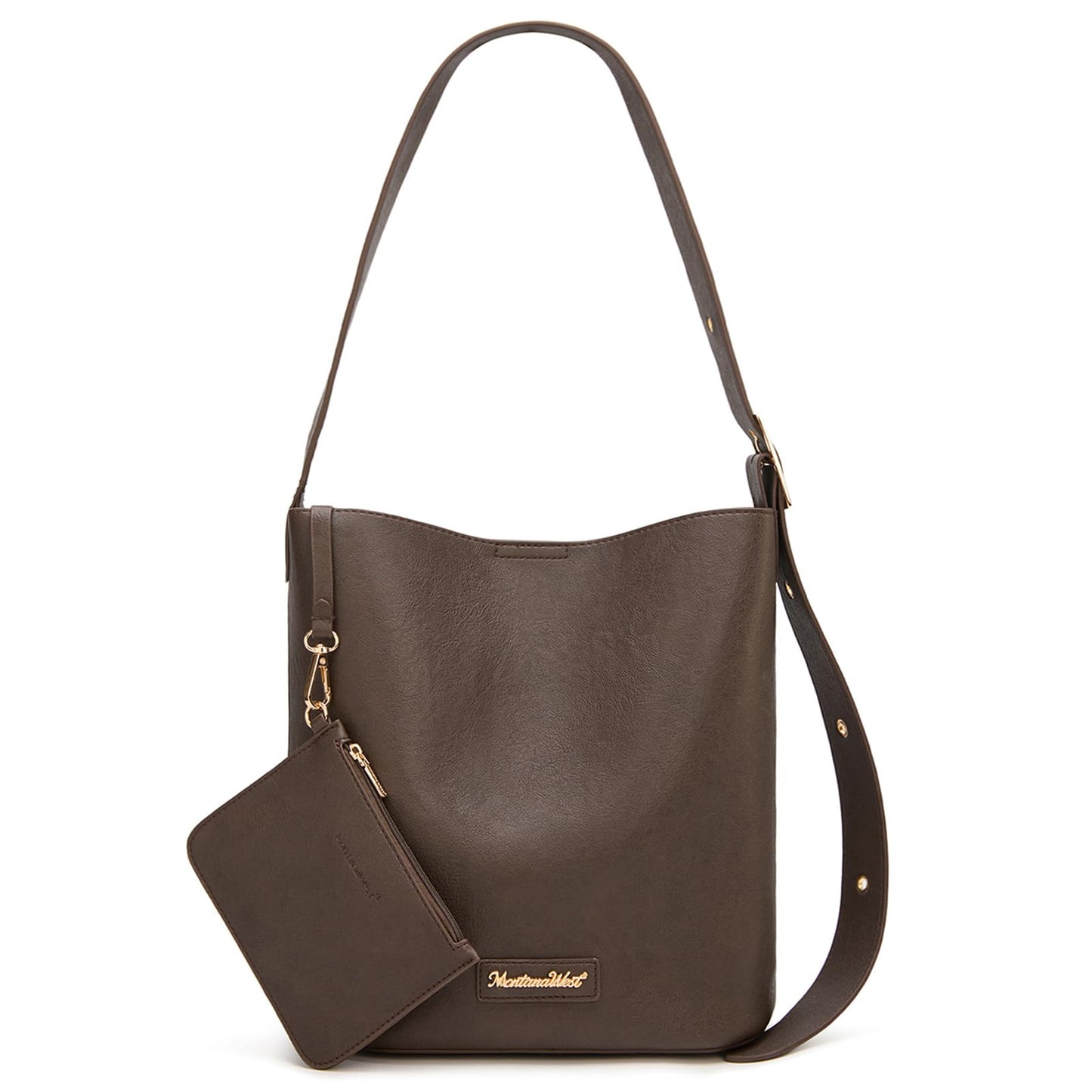Montana West Medium Hobo Bags for Women with Coin Purse, Soft PU Leather Brown Bucket Shoulder Ladies Handbag with Adjustable Strap, MWC-626CF